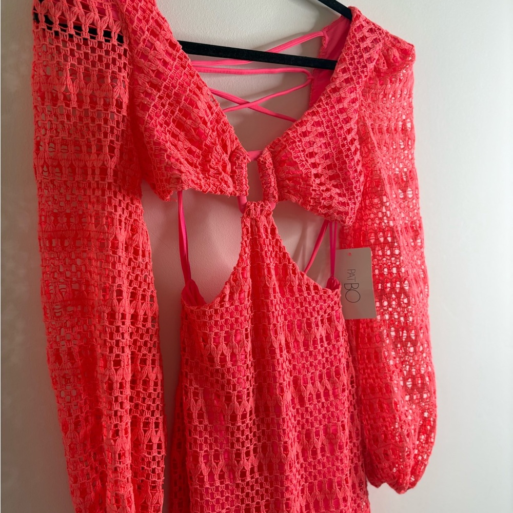PatBO Neon Coral Cut-Out Crochet Dress - Picture 5 of 10
